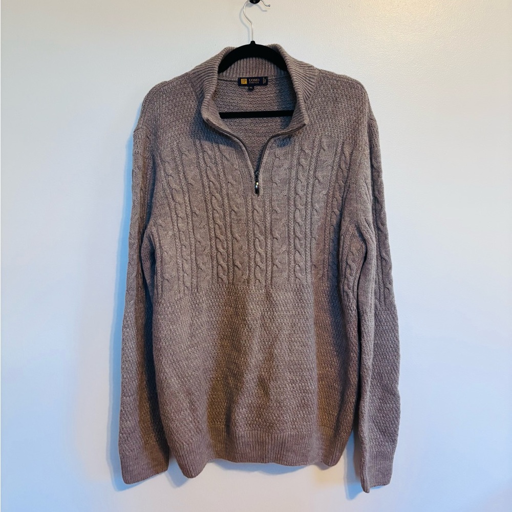 Uomo Firenze Italian wool grey tan half zip sweater size XL